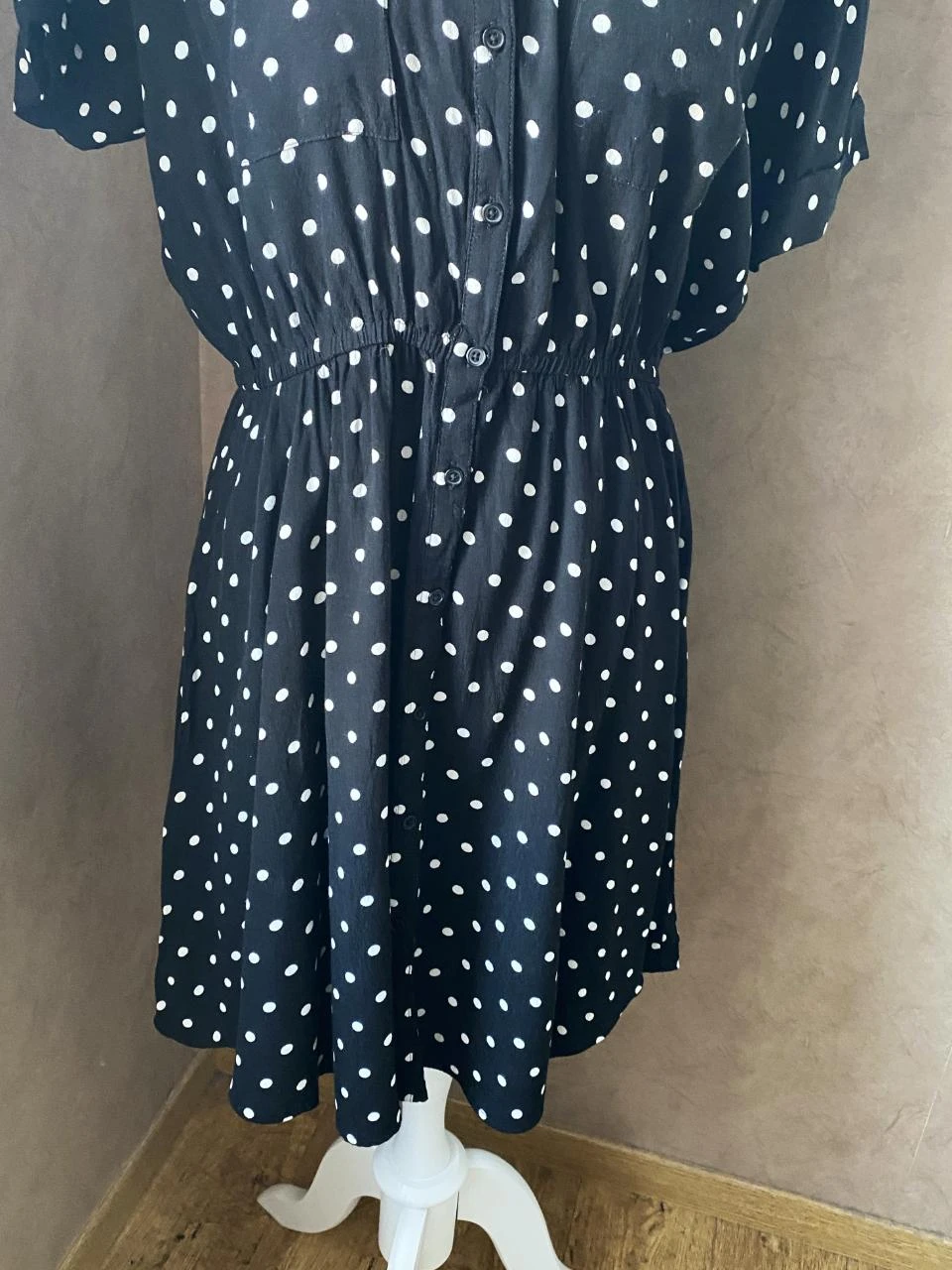 Monoprix black dress with white polka dots size 40 – 100% viscose, retro chic style – photo 4